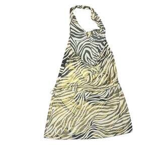 Zebra Print Metallic Gold Halter Top, Cowl Neck Sleeveless Blouse, Size M